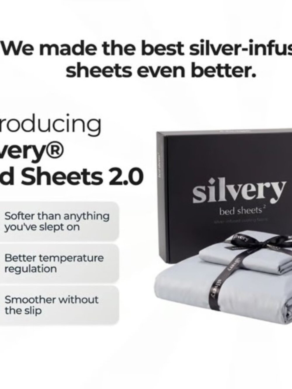 Silvery Silver-Infused Split King Sheets - New in Box